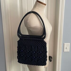 Macramé Crochet Handbag Acrylic Handles BOHO Retro Bohemian Retro Vintage Vibes